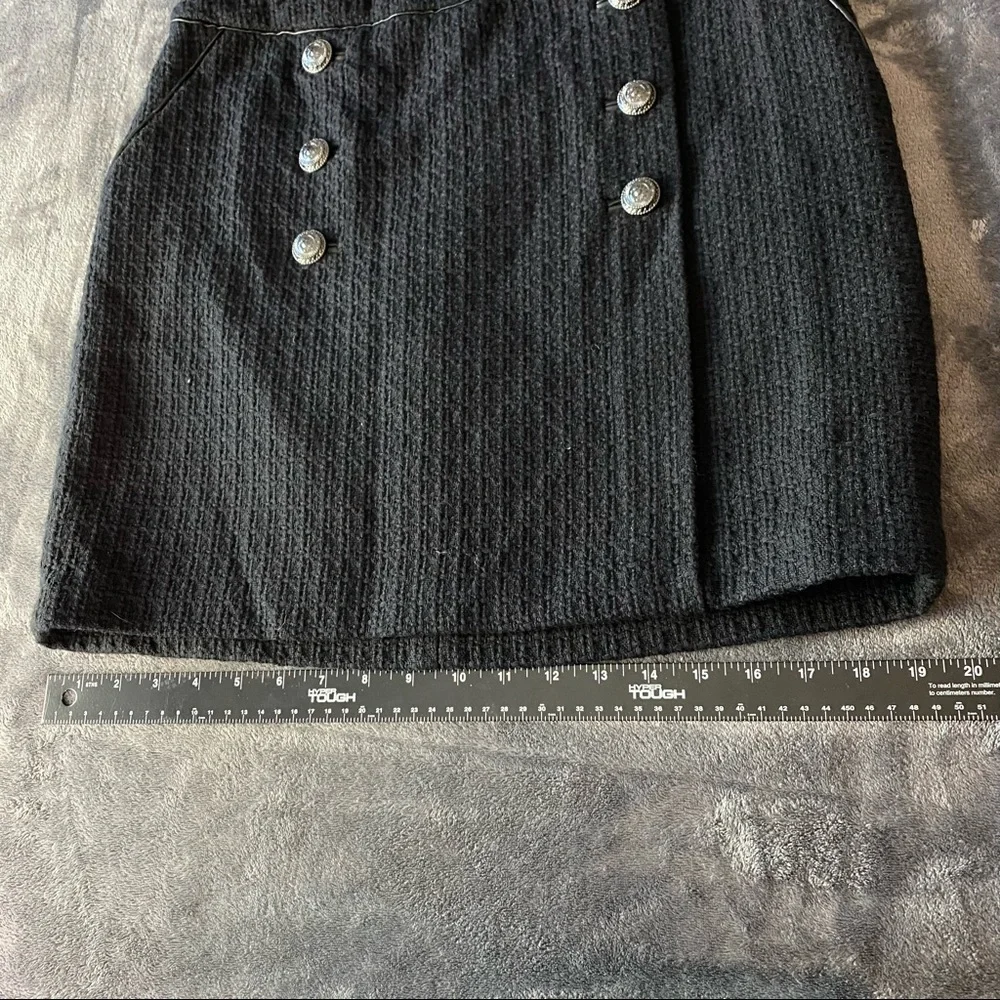 White House Black Market Black Large Button Tweed and faux leather Skirt size 8 - Picture 7 of 12